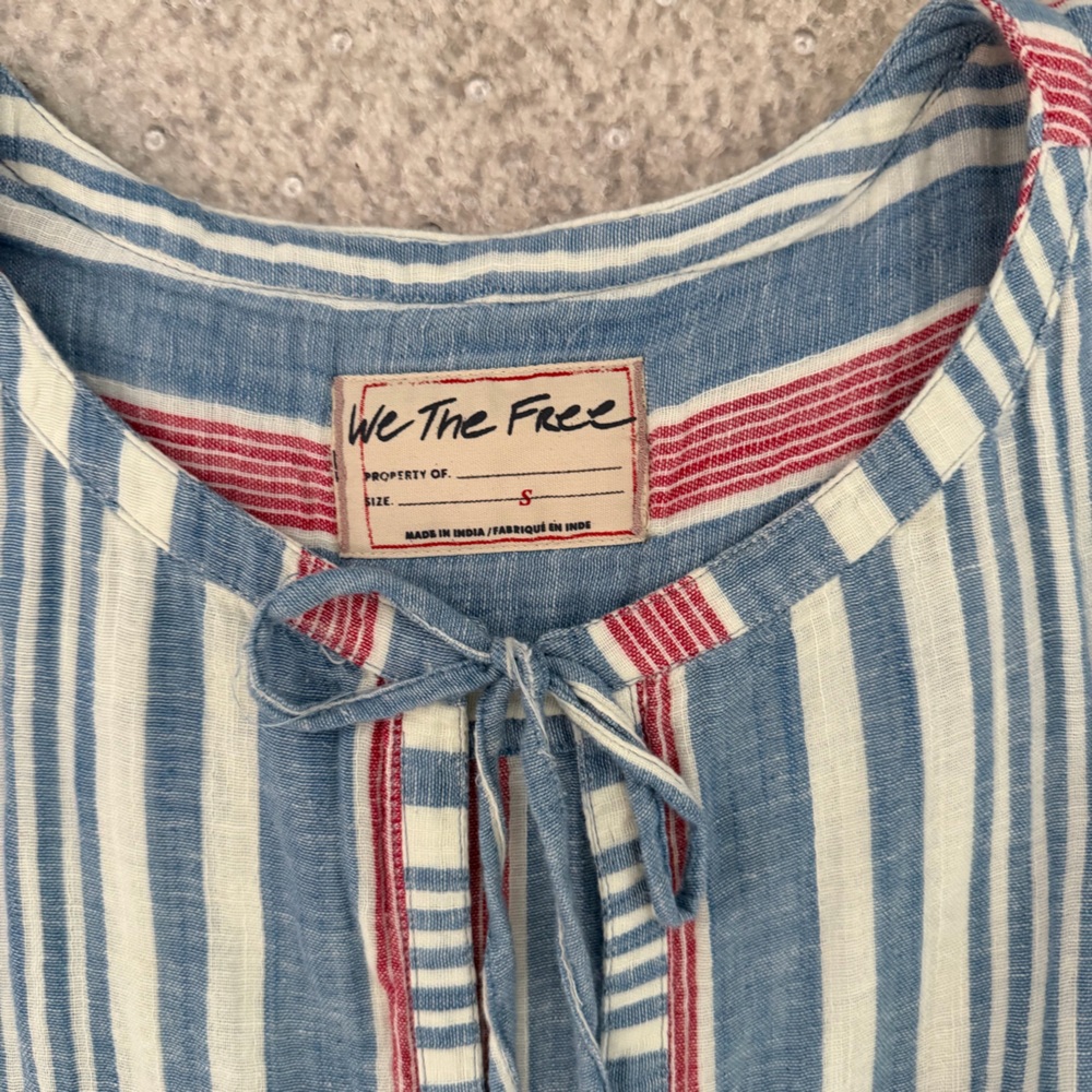Free People We The Free Surf Stripe Maxi Top Cotton Linen Blend Beach Vacation - Picture 9 of 15